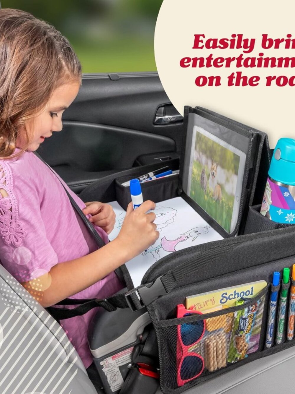 Kids Travel Tray for Car - Road Trip Essentials for Kids - Car Seat Tray for Tod - Picture 3 of 9